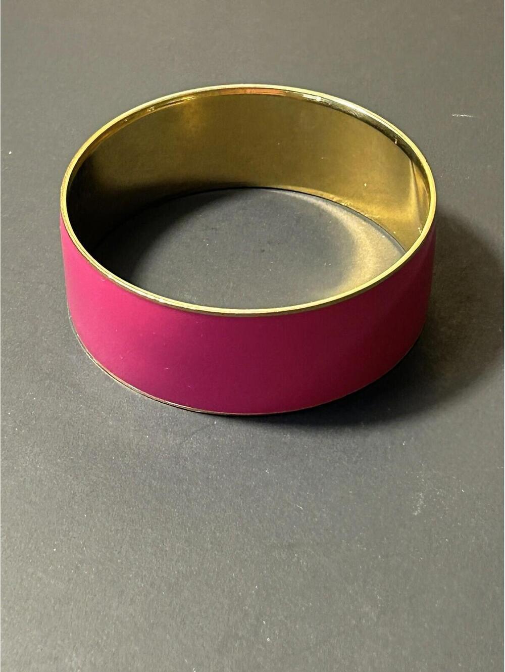 Vintage J Crew Hot Pink Enamel Bracelet 8.2" Gold Tone Retro Statement Bangle *